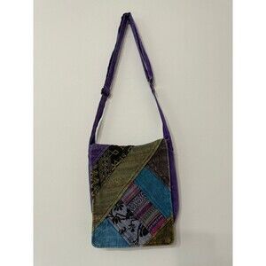 EARTH DIVAS BOHO PURPLE PATCHWORK CROSSBODY FLAP BAG